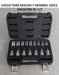 Juego dado torx macho y hembra encastre 1/2” 16 piezas 