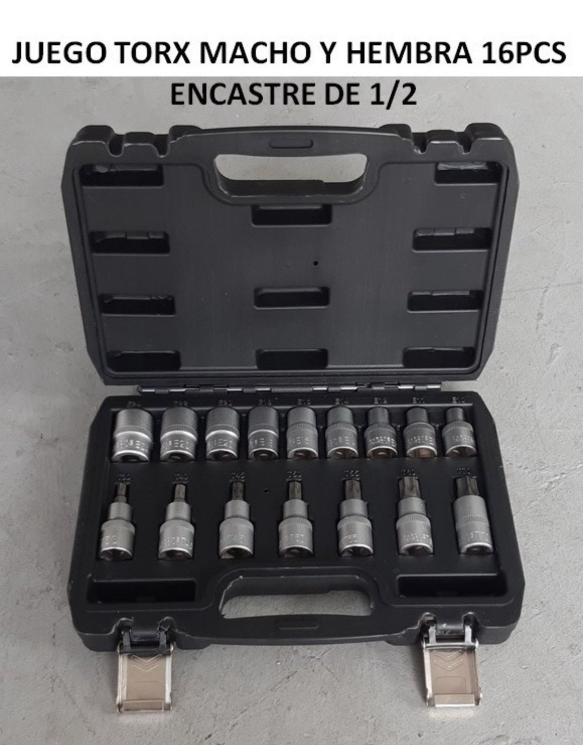 Juego dado torx macho y hembra encastre 1/2” 16 piezas 