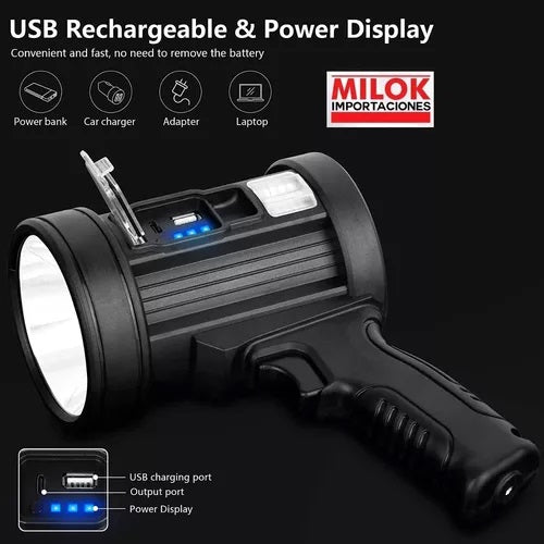 Foco Luz Led Recargable Panel Solar Filtros Linterna Milok